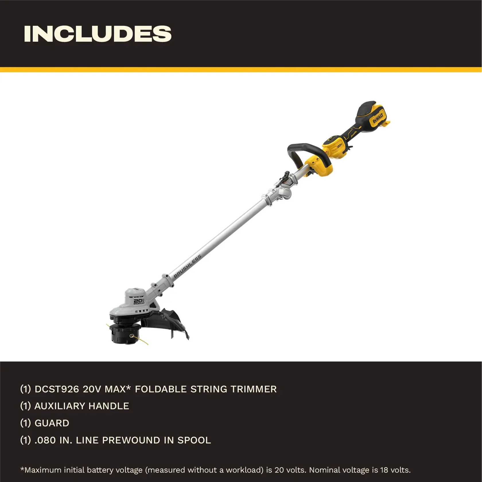 DEWALT® 20V MAX* Brushless Cordless Foldable String Trimmer (Tool Only)